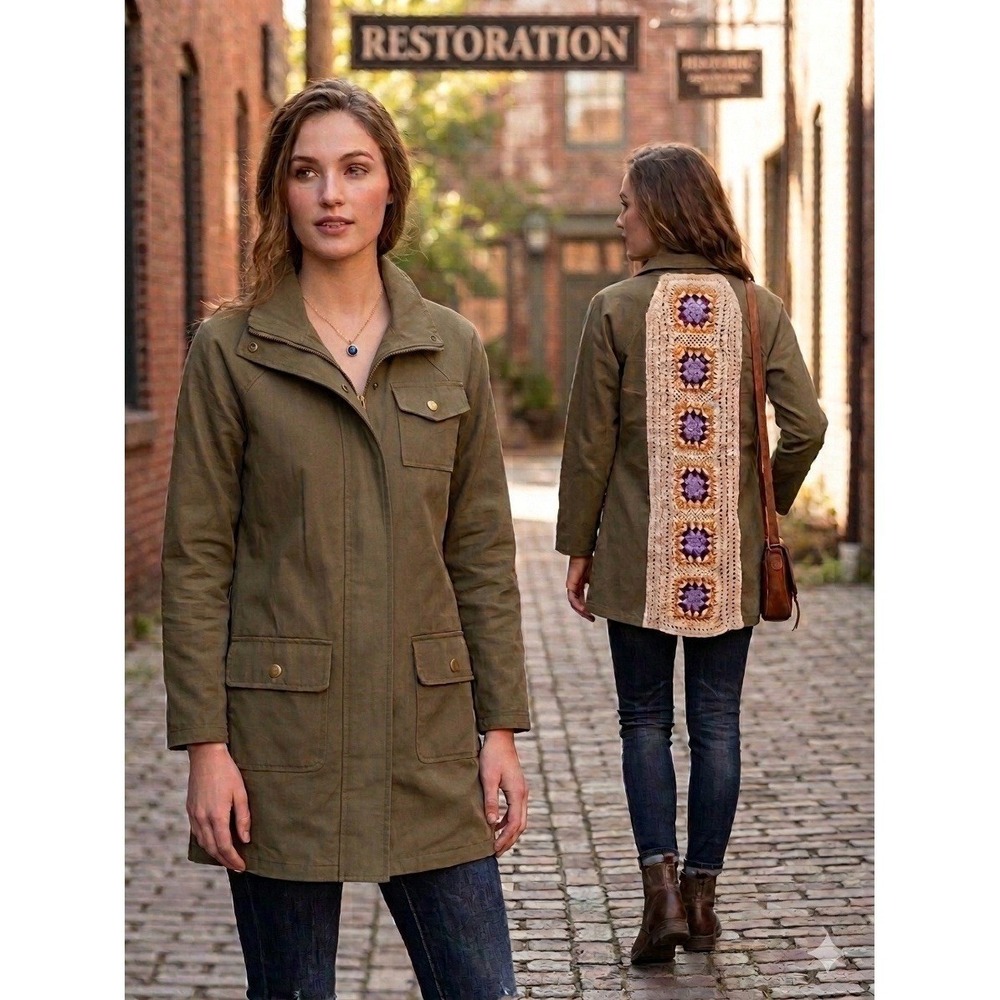 Earthbound Trading Co Bohemian Crochet Back Utility Jacket Casual Fall Size S